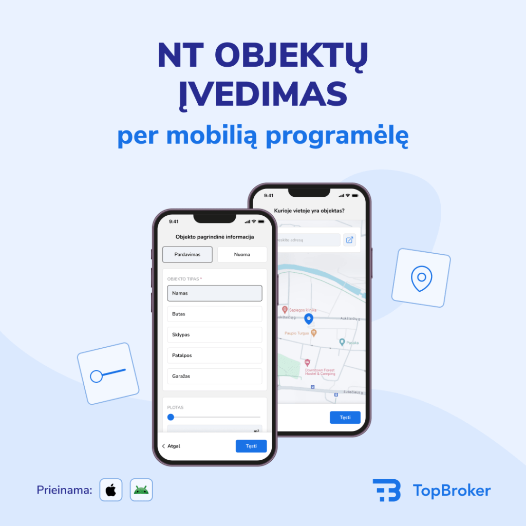 NT objektų įvedimas per mobilią programėlę