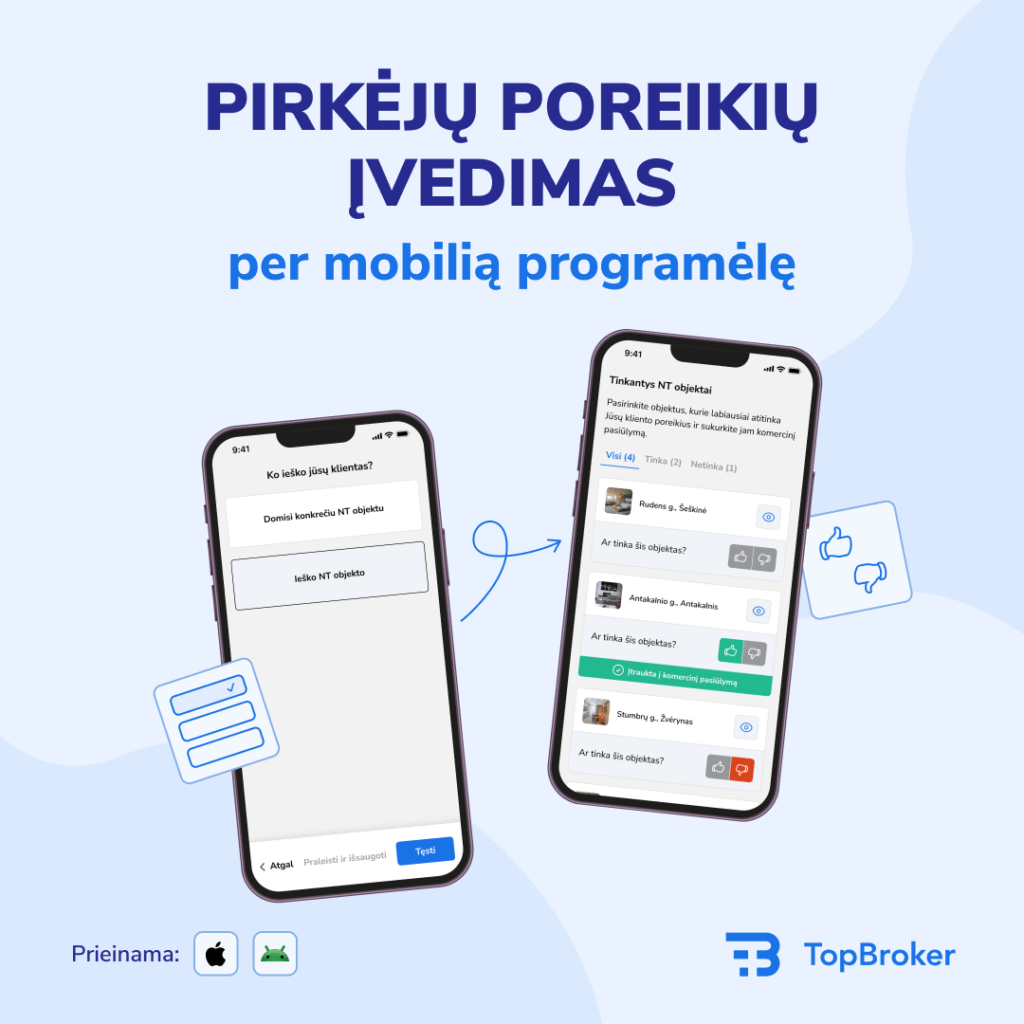 Pirkėjų poreikių įvedimas per mobilią programėlę